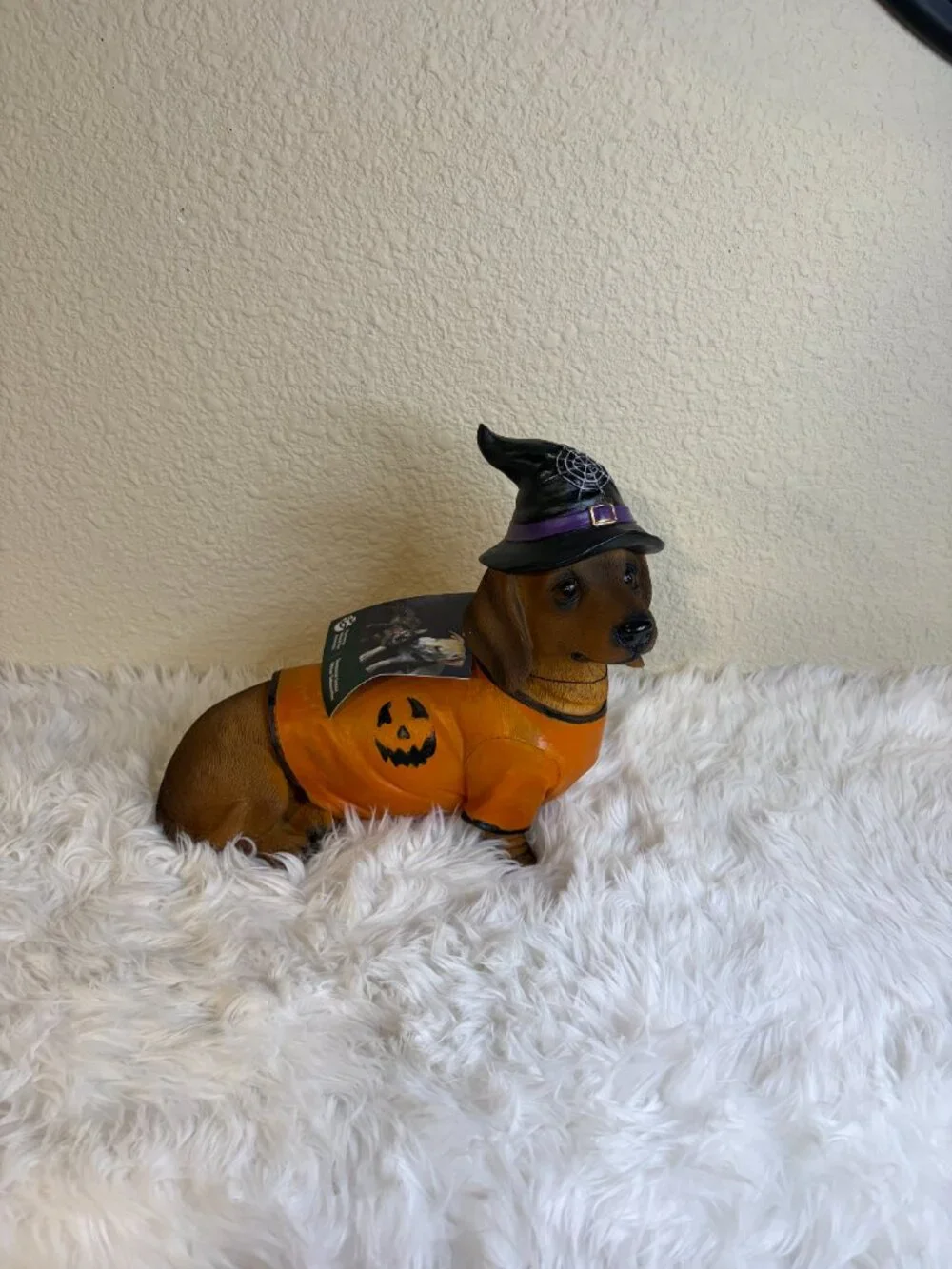 Halloween Witch Dachshund Dog Figurine Pumpkin Sweater Decor NWT